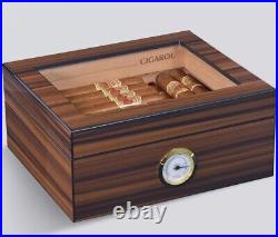 Cigar Humidor Glasstop Cedar Cigar Box Humidifier & Hygrometer & Drawer