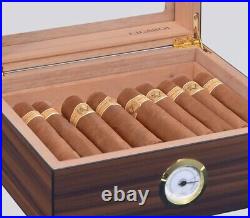 Cigar Humidor Glasstop Cedar Cigar Box Humidifier & Hygrometer & Drawer