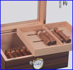 Cigar Humidor Glasstop Cedar Cigar Box Humidifier & Hygrometer & Drawer