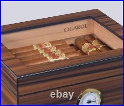 Cigar Humidor Glasstop Cedar Cigar Box Humidifier & Hygrometer & Drawer