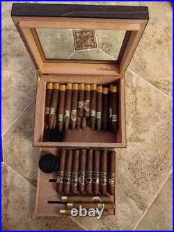 Cigar Humidor Glasstop Cedar Cigar Box Humidifier & Hygrometer & Drawer