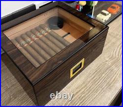 Cigar Humidor Glasstop Cedar Cigar Box Humidifier & Hygrometer & Drawer