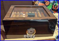 Cigar Humidor Glasstop Cedar Cigar Box Humidifier & Hygrometer & Drawer