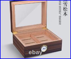 Cigar Humidor Glasstop Cedar Cigar Box Humidifier & Hygrometer & Drawer