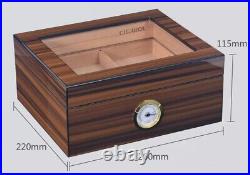 Cigar Humidor Glasstop Cedar Cigar Box Humidifier & Hygrometer & Drawer