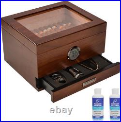 Cigar Humidor, Handcrafted Spanish Cedar Glass Top Humidor, Cigar Desktop Box