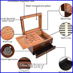 Cigar Humidor, Handcrafted Spanish Cedar Glass Top Humidor, Cigar Desktop Box