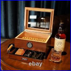 Cigar Humidor, Handcrafted Spanish Cedar Glass Top Humidor, Cigar Desktop Box Cigar Humidor, Handcrafted Spanish Cedar Glass Top Humidor, Cigar Desktop Box