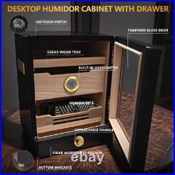 Cigar Humidor, Humidor Cigar Cabinet, Led Cigar Humidifier with Hygrometer, Desktop