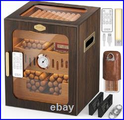 Cigar Humidor, LED-Lit Cigar Cabinet, Includes Acrylic Cigar Case and Cigar Cutt