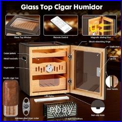 Cigar Humidor, LED-Lit Cigar Cabinet, Includes Acrylic Cigar Case and Cigar Cutt