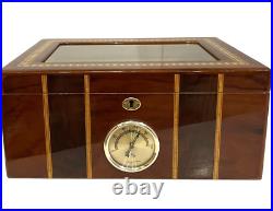 Cigar Humidor Lacquer Wood Glass Top Box withHygrometer Humidifier Cedar Divider