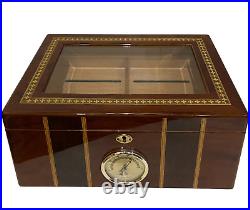 Cigar Humidor Lacquer Wood Glass Top Box withHygrometer Humidifier Cedar Divider