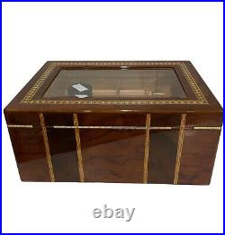 Cigar Humidor Lacquer Wood Glass Top Box withHygrometer Humidifier Cedar Divider