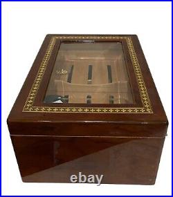 Cigar Humidor Lacquer Wood Glass Top Box withHygrometer Humidifier Cedar Divider