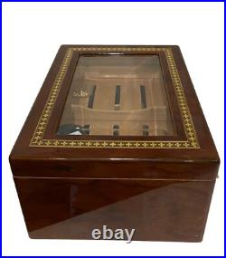 Cigar Humidor Lacquer Wood Glass Top Box withHygrometer Humidifier Cedar Divider Cigar Humidor Lacquer Wood Glass Top Box withHygrometer Humidifier Cedar Divider