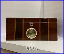 Cigar Humidor Lacquer Wood Glass Top Box withHygrometer Humidifier Cedar Divider