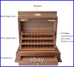 Cigar Humidor Spanish Cedar Cigar Box With Hygrometer Humidifier Hold 40 Cigars