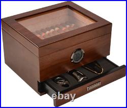 Cigar Humidor, Spanish Cedar Handmade Cigar Box Glass Top Humidors, Accurate Dig