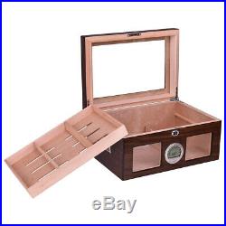 Cigar Humidor Storage Case Safe Display Box Desktop Cedar Glasstop Lockable Wood