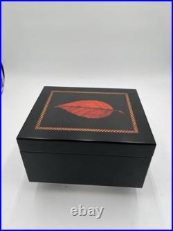 Cigar Humidor Tobacco Leaf Lacquer Wood Table Top Box
