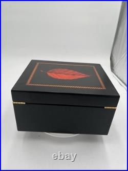 Cigar Humidor Tobacco Leaf Lacquer Wood Table Top Box Cigar Humidor Tobacco Leaf Lacquer Wood Table Top Box