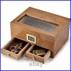 Cigar Humidor With Hygrometer Humidifier Drawer Cedar Wood Portable Humidor Box