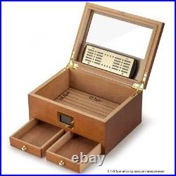 Cigar Humidor Wth Hygrometer Humidifier 2 Drawers Cedar Wood Portable Cigar Case