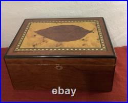 Cigar Humidor with Tobacco Leaf Design Holds 25 Cigars
