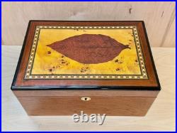 Cigar Humidor with Tobacco Leaf Design Holds 25 Cigars