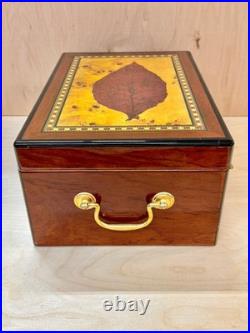 Cigar Humidor with Tobacco Leaf Design Holds 25 Cigars