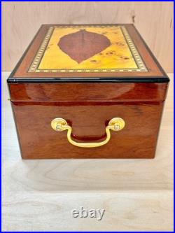 Cigar Humidor with Tobacco Leaf Design Holds 25 Cigars