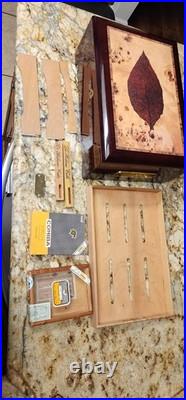 Cigar Humidor with Tobacco Leaf Design Holds Over 25 Cigars With Second Rack