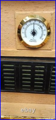 Cigar Humidor with Tobacco Leaf Design Holds Over 25 Cigars With Second Rack