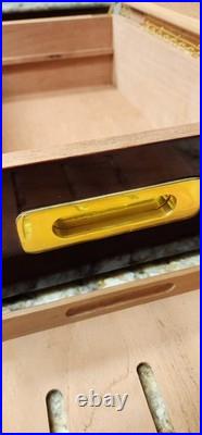 Cigar Humidor with Tobacco Leaf Design Holds Over 25 Cigars With Second Rack