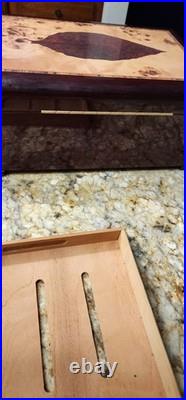 Cigar Humidor with Tobacco Leaf Design Holds Over 25 Cigars With Second Rack