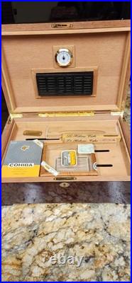 Cigar Humidor with Tobacco Leaf Design Holds Over 25 Cigars With Second Rack