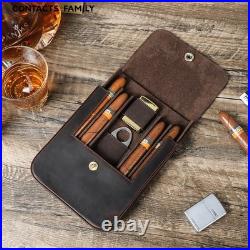 Coffee Crazy Horse Leather Cigar Case 4 Count Magnetic Humidor Travel Cigar Box