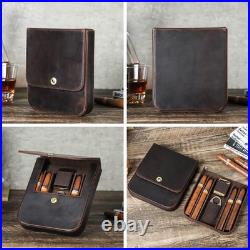 Coffee Crazy Horse Leather Cigar Case 4 Count Magnetic Humidor Travel Cigar Box