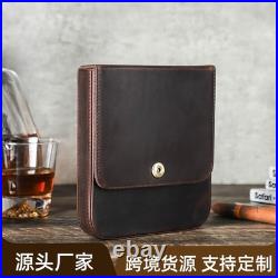 Coffee Crazy Horse Leather Cigar Case 4 Count Magnetic Humidor Travel Cigar Box
