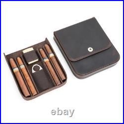 Coffee Crazy Horse Leather Cigar Case 4 Count Magnetic Humidor Travel Cigar Box