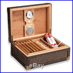 Coffee Hopsack Leather Lacing Cigar Humidor With Hygrometer Humidifier COHIBA