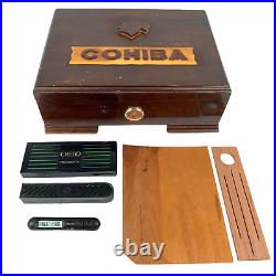 Cohiba Habanos Cigar Humidor Wood Storage Box Lot with Credo Humidifier Hygrometer