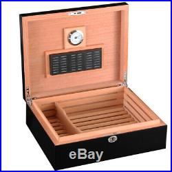 Cohiba Midnight Cigar Humidor 70+ Black Cedar Cigar Box Humidifier Hygrometer