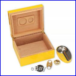 Cohiba Yellow Cedar Cigar Humidor Box Ashtray Cutter Humidifier Hold 75 Cigars