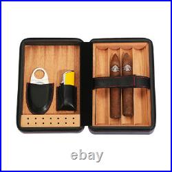 Colamba Leather Cigar Humidor Case Cigar Lighter Cutter Set Black