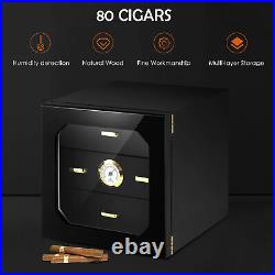 Costway 80 Cigar Humidor Desktop Cigar Box Glass Door 3 Drawers