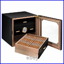 Costway 80 Cigar Humidor Desktop Cigar Box Glass Door 3 Drawers