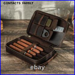 Crazy Horse Leather Cigar Case 4 Count Travel Humidor Zipper Wrist Cigar Box