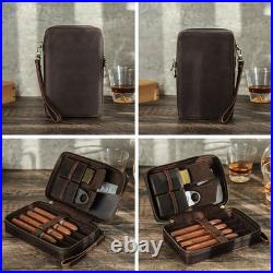 Crazy Horse Leather Cigar Case 4 Count Travel Humidor Zipper Wrist Cigar Box